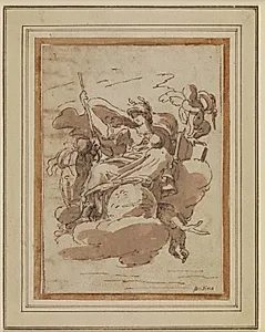 Allegorisk kvindefigur, siddende på skyer by Charles Mellin