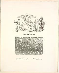 Allegorisk tegning på adresse til museumsdirektør Karl Madsen i anledning af dennes 70-års dag d.22.3. 1925.