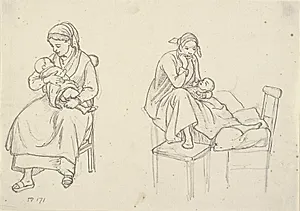 Ammende kvinde og kvinde med lille barn by Wilhelm Marstrand