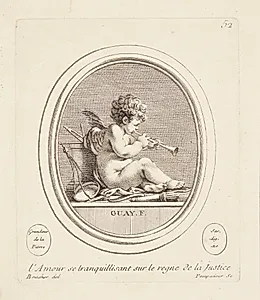 Amor beroliger sig selv mens retfærdigheden regerer by Madame de Pompadour