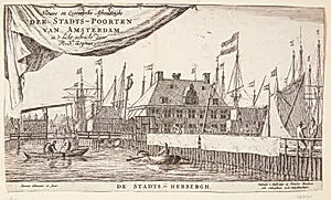 Amsterdams stadsherberg. Titelblad til "Amsterdams byporte" by Reinier Zeeman
