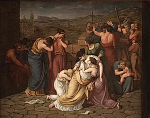 Andromache i afmagt ved synet af Hektors lig by J.L. Lund