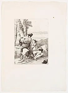Angelica og Medoro skriver deres navne på et træ by Giovanni Domenico Tiepolo
