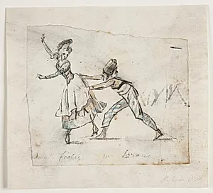 Anine Frölich og Pierre Jean Laurent i et optrin fra Galeottis ballet "Zigeunernes leir", Den kgl. danske Skueplads