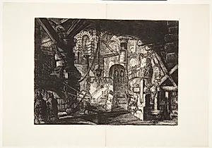 Anløbssted med jernkæder og en lanterne hængende for enden af et tov by Giovanni Battista Piranesi
