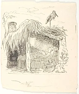 Anna Dorthea på dødslejet. Illustrationsudkast til H.C. Andersen, Vinden fortæller om Valdemar Daae og hans Døtre by Lorenz Frølich