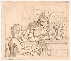Annette Hage viser sin brodersøn Hother billeder by Wilhelm Marstrand