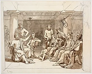 Antik scene, formentlig Odysseus, der beretter om sine hændelser for Faiakerne by Martinus Rørbye