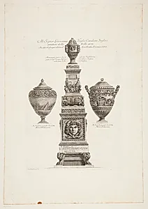 Antikt monument og to vaser by Giovanni Battista Piranesi
