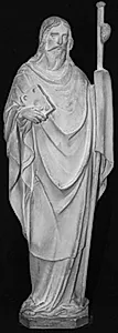 Apostlen Jacob Major med biblen i h. hånd og sin vandringsstav i v. 14 statuetter fra St. Sebaldus kirken, Nürnberg, helgenskrin: de 12 apostle, samt portræt af Peter Vischer og St. Sebaldus by Ubekendt