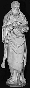 Apostlen Judas Thaddæus med kølle u. h. arm og biblen i begge hænder. 14 statuetter fra St. Sebaldus kirken, Nürnberg, helgenskrin: de 12 apostle, samt portræt af Peter Vischer og St. Sebaldus by Ubekendt
