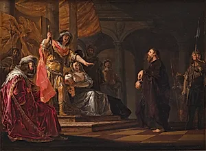 Apostlen Paulus forsvarer sig over for Festus og Agrippa ved rettergangen i Kæsarea
