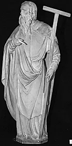 Apostlen Phillip med T-formet kors i v. hånd. 14 statuetter fra St. Sebaldus kirken, Nürnberg, helgenskrin: de 12 apostle, samt portræt af Peter Vischer og St. Sebaldus by Ubekendt