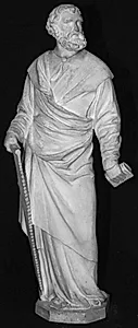 Apostlen Simon Zelotes med sav ved h. side og biblen i v. hånd. 14 statuetter fra St. Sebaldus kirken, Nürnberg, helgenskrin: de 12 apostle, samt portræt af Peter Vischer og St. Sebaldus by Ubekendt