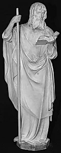 Apostlen Thomas med lanse i h. hånd, i h. biblen, som han læser i. 14 statuetter fra St. Sebaldus kirken, Nürnberg, helgenskrin: de 12 apostle, samt portræt af Peter Vischer og St. Sebaldus by Ubekendt