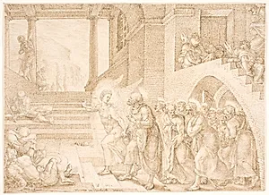 Apostlene udfries af fængslet af en engel by Maarten van Heemskerck
