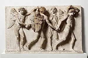 Årets tider. Symboliseret ved fire menneskefigurer