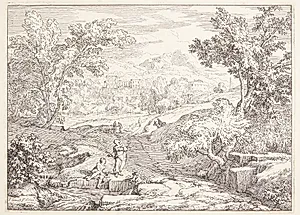 Arkadisk landskab med en bæk by Abraham Genoels