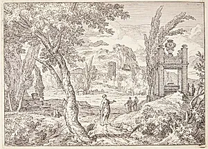 Arkadisk landskab med et mausoleum