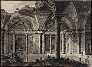 Arkitekturfantasi. Antikke termer med badende figurer by Robert Adam