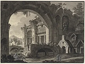 Arkitekturfantasi med ruinerne af antikke bygninger by Robert Adam