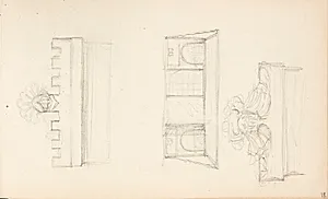Arkitekturstudier, bl.a. af brystningen på et tårn by Agnes Slott-Møller