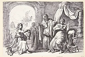 Artemisia modtager sin mands gravurne by Nicolaes Berchem