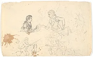 Arveprins Frederik med arveprinsen (Chr. VIII) og skitser af ryttere og figurer by Gerhard Ludvig Lahde