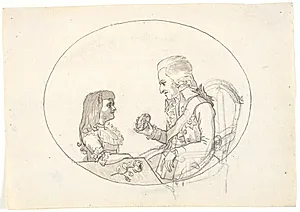 Arveprins Frederik med arveprinsen (Chr. VIII) viser et portræt af den afdøde arveprinsesse Sofie Frederikke by Gerhard Ludvig Lahde