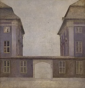 Asiatisk Compagnis bygninger, set fra St. Annæ Gade på Christianshavn, København by Vilhelm Hammershøi