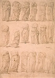 Atten studier efter romerske draperifigurer by Melchior Lorck