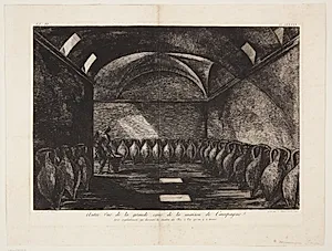 Autre Vue de la grande cave de la maisonde Campagne. pour angulairement, qui démontre la situation des Olle à Vin qu' on y à trouvé