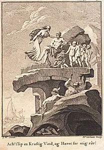 Avind hos Æolus, der sidder på toppen af en klippe by J.F. Clemens