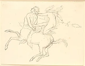 Bacchantinde siddende på ryggen af en bagbunden Kentaur. Pompejiansk motiv by Christen Købke