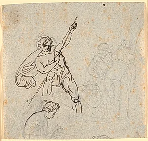 Båd med stagende mand og fire andre figurer by Nicolai Abildgaard