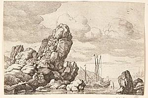 Både ved en stejl klippe by Allaert van Everdingen