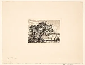 Bådebro i en indsø by Louise Ravn-Hansen