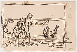 Badende børn på stranden by Fritz Syberg