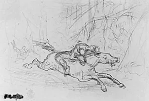 Bagbunden mand på vild hest i en skov. Simon Butler by Jean François Millet