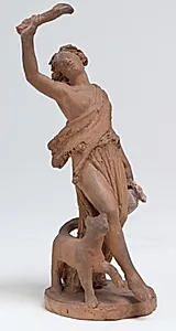 Bakkantinde. Gående, halvt draperet med en kat ved sin side by H.W. Bissen