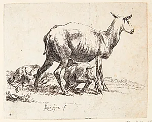 Barberet får med to lam by Nicolaes Berchem