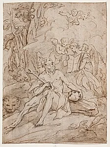 Barselsstuen III. akt 6. scene. Gravering efter Lorenzens Holberg Galleri. by Wilhelm Heuer