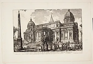 Basilica di Santa Maria Maggiore's facade med obelisken på Piazza dell' Esquilino i forgrunden by Giovanni Battista Piranesi