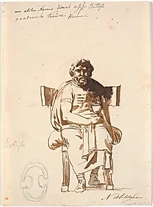 Batyllus, skuespiller på Augustus' tid, siddende i en svær antik stol, en face, med et bæger i hånden by Nicolai Abildgaard
