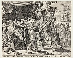 Bespottelsen af Noa by Cornelis Cort