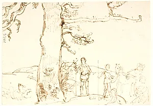 Billedudkast. Niels Ebbesen stående under en mægtig eg by Dankvart Dreyer