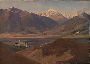 Bjerglandskab fra Venosta med slottet Coira og det snedækkede bjerg Ortles by Jørgen V. Sonne