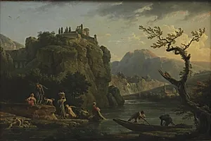 Bjerglandskab med en flod by Claude-Joseph Vernet