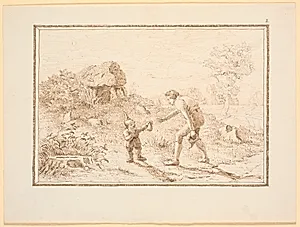 Bjergmanden og bonden uden for højen (illustration til eventyret "Bjergmanden og Tordenvejret") by Christen Dalsgaard