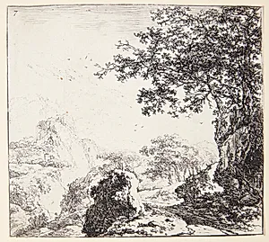 Bjergrigt landskab med en vej by Herman Naiwincx